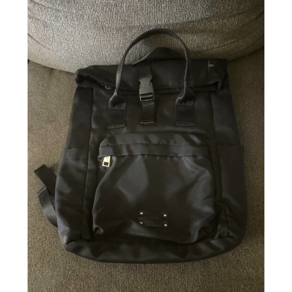Bearpaw Black Nylon Backpack Top Handle, Buckle Flap Zip Pockets, Medium